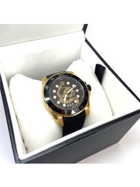 NWT Full Set Gucci Dive Men Yellow Gold PVD Black Rubber Swiss Watch YA136219